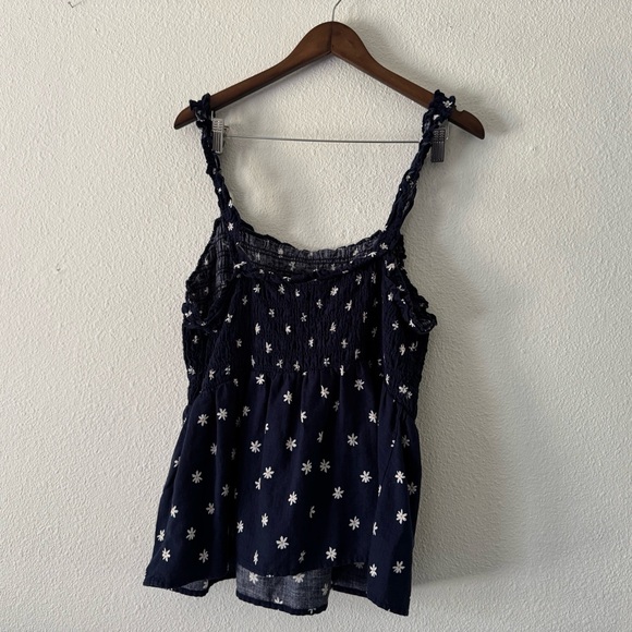 Cottagecore Ava Viv Navy White Daisy Floral Smocked Peplum Tank Top 1X Boho Chic - Picture 12 of 13
